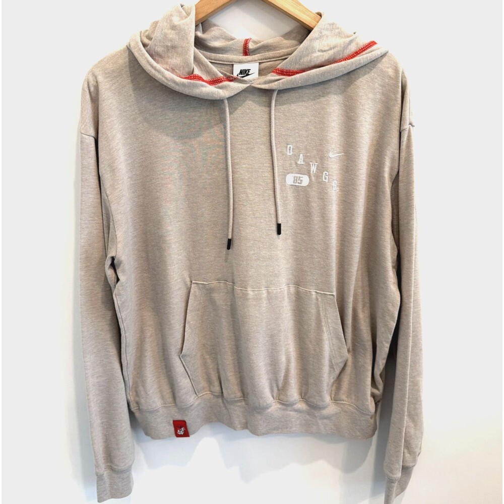 Nike UGA Bulldogs Womens L Tan Embroidered Logo Swoosh Pullover Hoodie Oatmeal